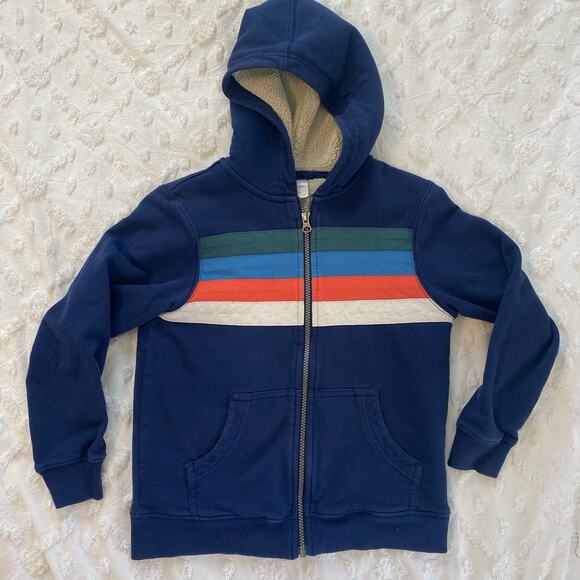 Hanna Andersson Other - Hanna Andersson Fleece Lined Zip-Up Hoodie Sweatshirt Boys Size 8 Striped Navy